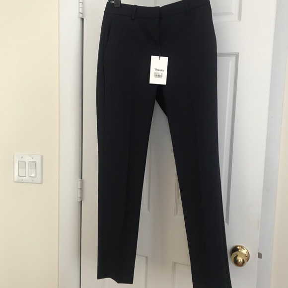 Theory Pants & Jumpsuits Theory Nwt Navy Designer Wool Slim Leg Suit Pants Perfect Condition